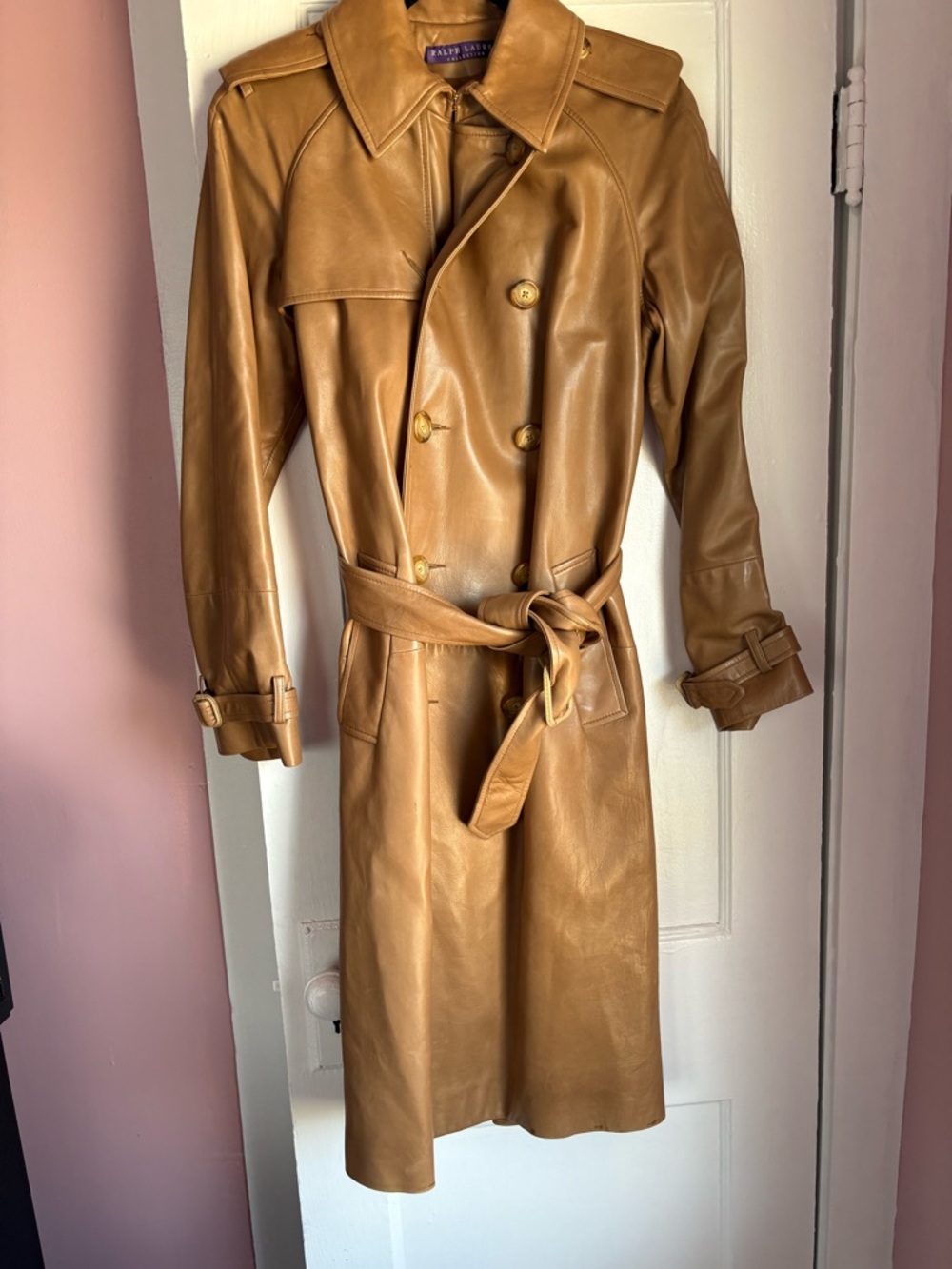 Vintage Ralph Lauren Purple Label Leather Trench Coat Archival Union Made in USA - Picture 2 of 10
